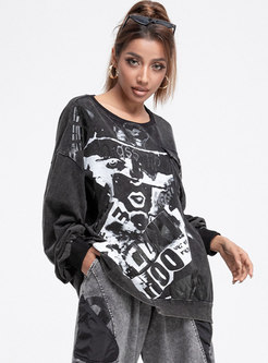 Plus Size Letter Print Loose Pullover Tee