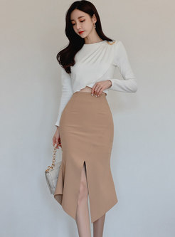 Long Sleeve Crop Top & Sheath Asymmetric Mermaid Skirt