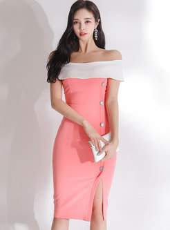 Off-the-shoulder Patchwork Sheath Sexy Dress