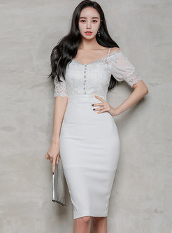 Off-the-shoulder Lace Patchwork Sexy Bodycon Dress