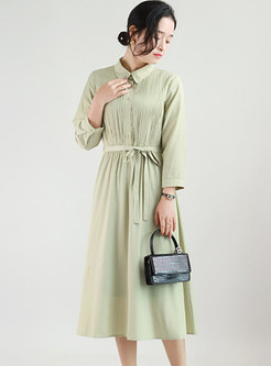 Brief Long Sleeve Single-breasted A Line Shirt Dress