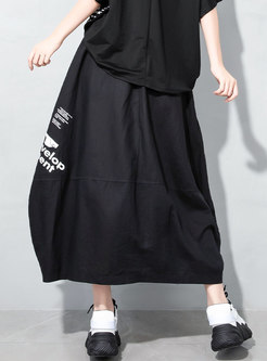 Casual Plus Size High Waisted Print Long Skirt