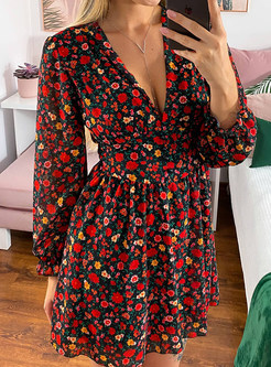 Sexy Floral Ruffle Boho A line Mini Dress