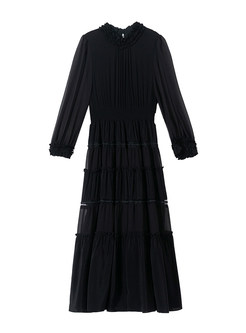 Elegant Long Sleeve Fit and Flare Midi Dress
