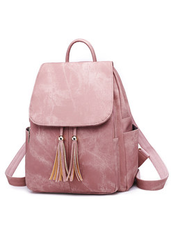 PU Leather Shoulder Bag with tassel School Bag for women