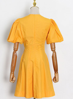 Ruffle Short Sleeve A-Line Mini Dress