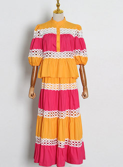 Colorful Boho Maxi Skirt Suit