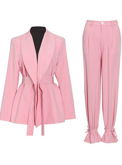 Cute Pink Women Pant Suit