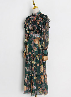 Vintage Long Sleeve Floral Maxi Dress