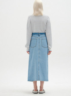 Vintage High Waist Maxi Denim Skirt