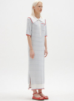 Casual Short Sleeve Striped Knit Maxi Dress