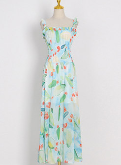 Summer Tie Waist Floral Boho Maxi Dress