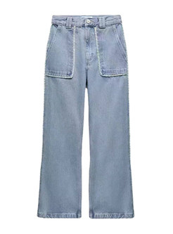High Waist Boyfriend Jeans Wide Leg Denim Long Pants with Pockets