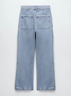 High Waist Boyfriend Jeans Wide Leg Denim Long Pants with Pockets