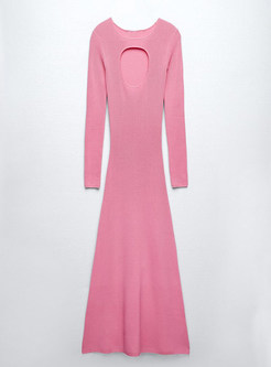 Long Sleeve Ribbed Midi Dress Knit Dress