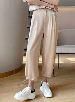 Elastic Waist Casual Drawstring Pants Ankle Length Cropped Trousers