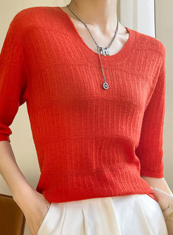 Pullover Sweaters Cashmere Blend Soft Tops，Short Sleeves