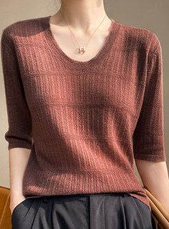 Pullover Sweaters Cashmere Blend Soft Tops，Short Sleeves