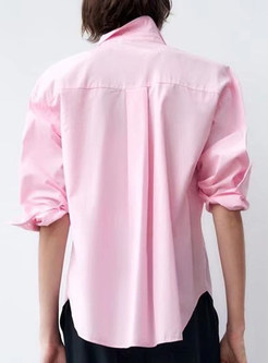 Turn-Down Collar Casual Blouses Tops