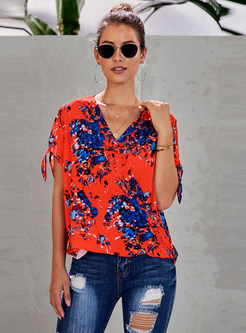 Summer Tops Floral Short Sleeve V-Neck T Shirts
