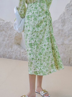 Elegant Floral Printed Midi Skirt