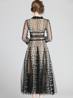 Mesh Embroidered Empire Waist Maxi Dress
