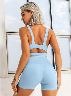 Women Seamless Yoga Outfits 2 Piece Workout Crop Top with High Waisted Running Shorts