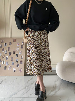 Women High Waist Leopard Slim Midi Skirt