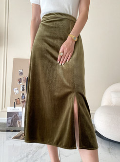 Vintage High Waist Velvet Aline Skirt