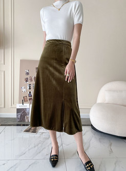 Vintage High Waist Velvet Aline Skirt