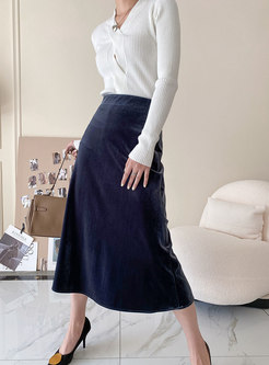 Women High Waist Velvet Long Skirt