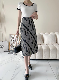 Women Vintage Printed Slim Long Skirt