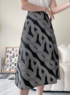 Women Vintage Printed Slim Long Skirt