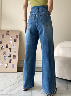 Women High Waist Straight Jeans
