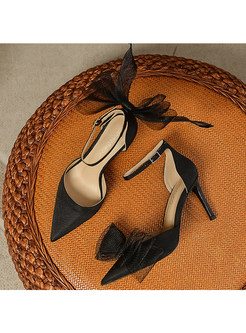 Women's Pointed Toe High Heels Bow Wedding Bowtie Back Dress Sandals