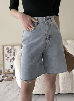 Women Summer High Waist Denim Mid Short Jeans