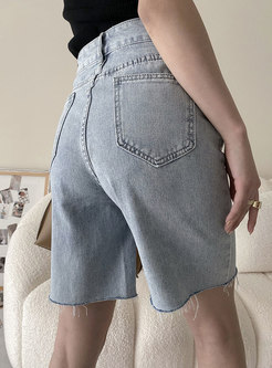 Women Summer High Waist Denim Mid Short Jeans
