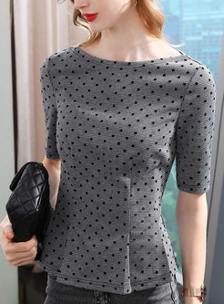 Fashion Short Sleeve Cinched Waist Dot Tops