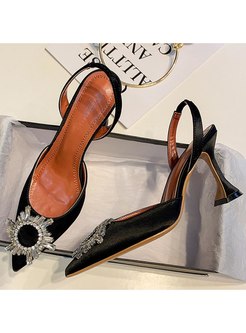 Satin rhinestone slingback stiletto heels