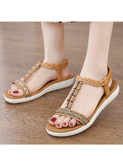 Women's Strappy Ankle Wrap Buckle Fashion Flat Sandals