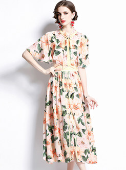 Women's Floral Wrap A-Line Bohemian Midi Dresses