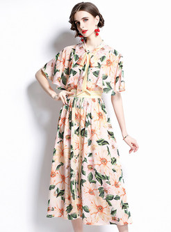 Women's Floral Wrap A-Line Bohemian Midi Dresses