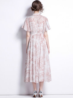 Boho Floral Print Ruffle Short Sleeves Maxi Dress
