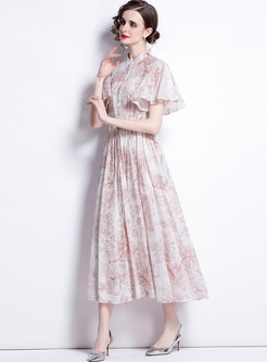 Boho Floral Print Ruffle Short Sleeves Maxi Dress