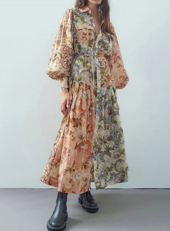 Floral Printed Button Up Long Sleeve Maxi Dresses