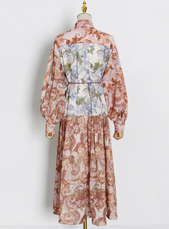 Floral Printed Button Up Long Sleeve Maxi Dresses