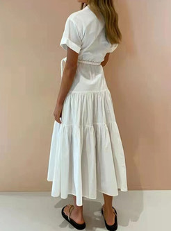 Elegant Belted Fit Long Shirt Dress