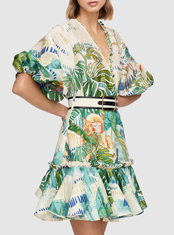 Summer Ruffle High Waist Mini A-line Dress