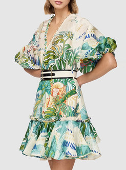 Summer Ruffle High Waist Mini A-line Dress