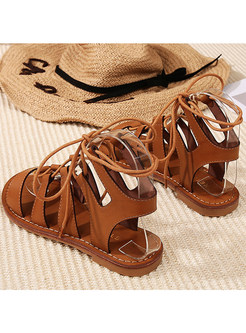 Womens Lace up Flat Sandals with Ankle Strap Summer Criss-Cross Gladiator Shoes